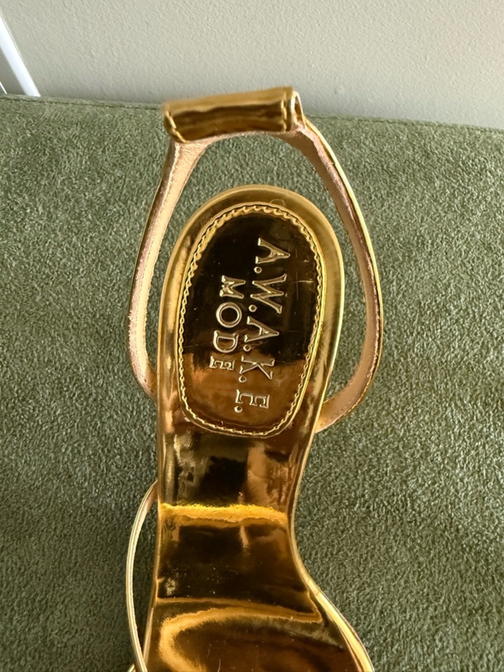 A.W.A.K.E. Mode Gold Metallic Strappy Square-Toe Sandals - Picture 2 of 5